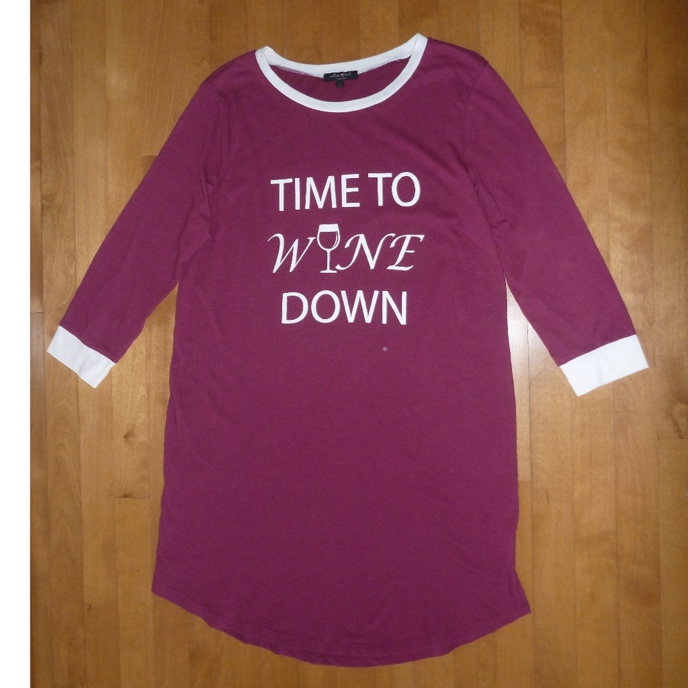 Juniors Time To WINE Down Maroon Nightgown Sleep Shirt  Size Small Med lover NWT